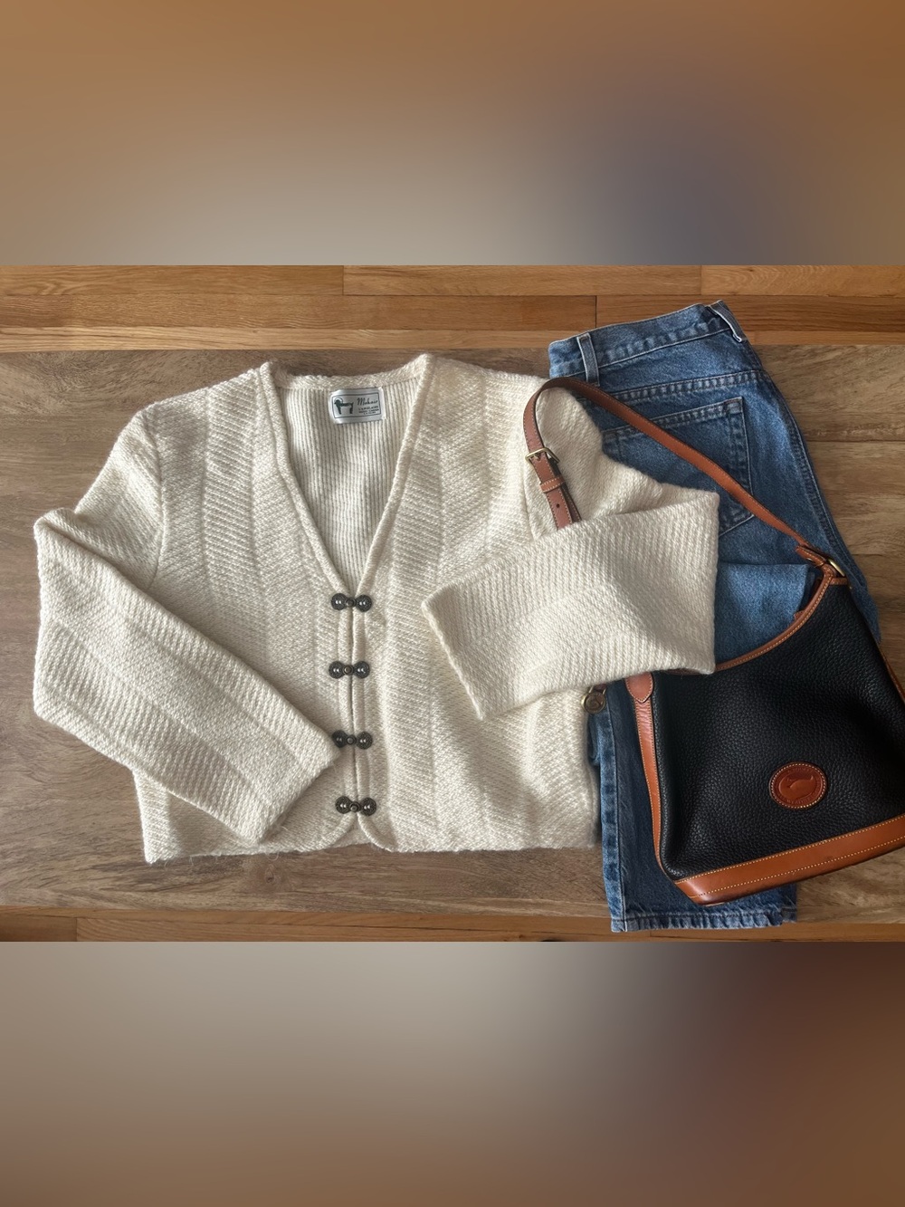 Cream Knit Mohair Button-Front Women's Sweater